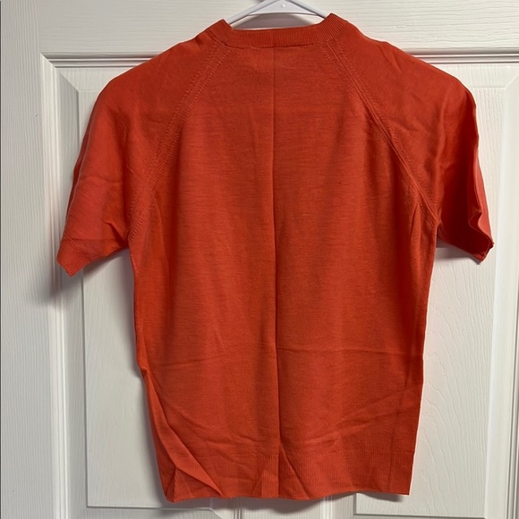 Vintage Lansea 100% Wool Orange Short Sleeve Sweater - Picture 3 of 5